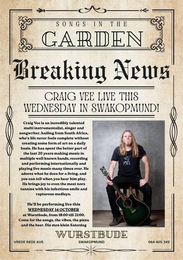 Songs in the Garden — Craig Vee Live at Wurstbude poster