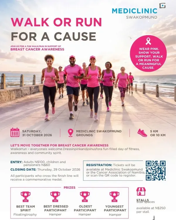 Walk or Run for a Cause — Breast Cancer Awareness poster